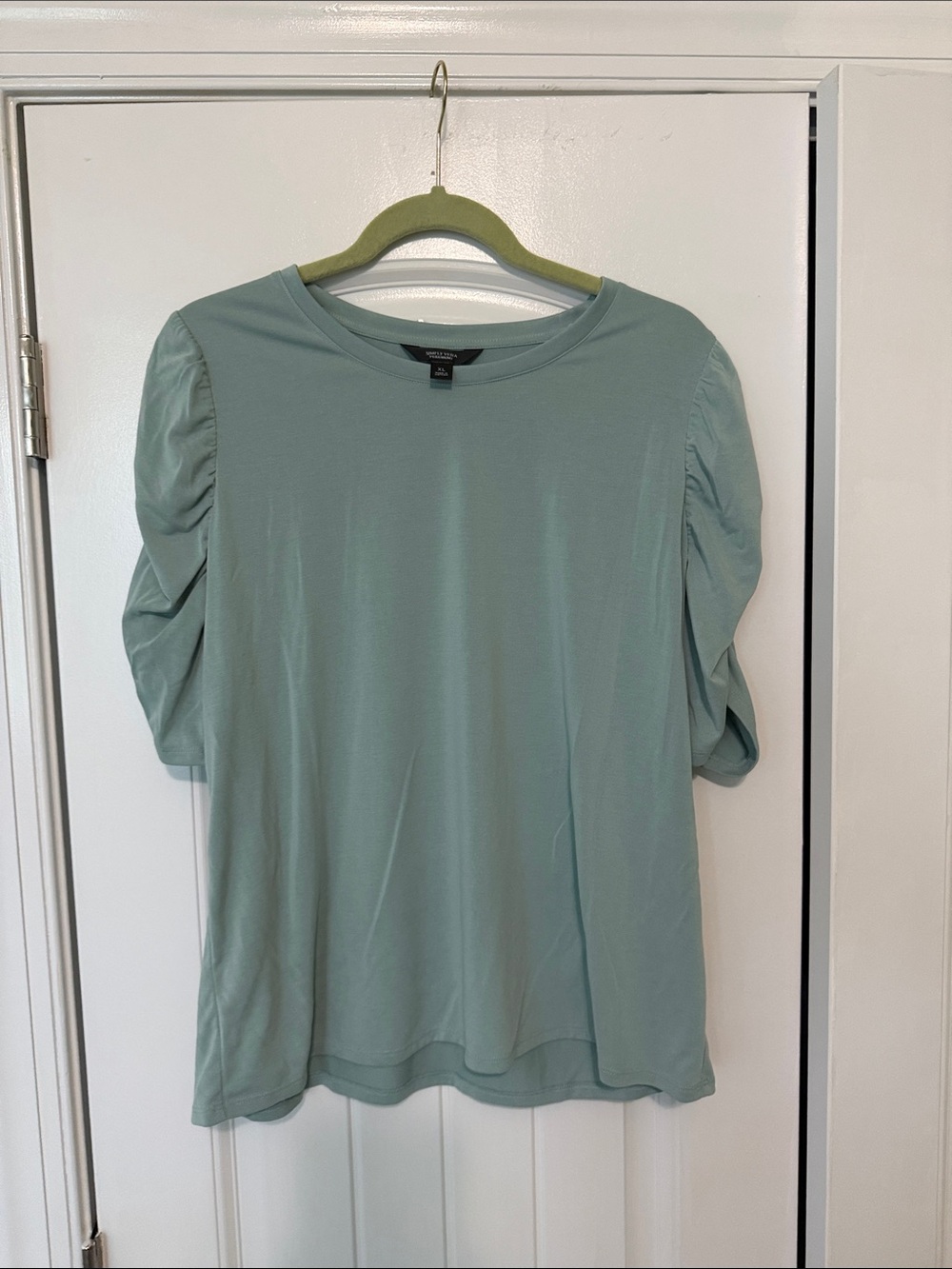 Vera Wang Light Sage Puff-Sleeve Crewneck Top